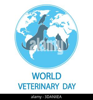 Illustration Weltveterinärtag Silhouetten Haustiere Globe Hintergrund Stock Vektor