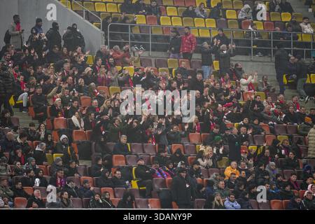 Bukarest, Rumänien. Dezember 2025. Bukarest - Fans von Feyenoord während des sechsten Spiels der UEFA Europa League 2025/2026. Das Spiel findet am 11. Dezember 2025 in Bukarest, Rumänien, zwischen dem Fotbal Club FCSB und Feyenoord in der Arena Nationala statt. Credit: Box to Box Pictures/Alamy Live News Stockfoto