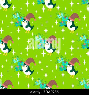 Nahtloses Pinguinmuster für Geschenkpapier und Stoffe sowie Bettwäsche und Kinderbekleidung und Neujahrsverpackungen sowie Noel Winter pac Stockfoto