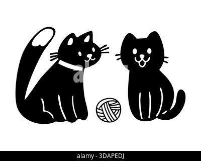 Handgezeichnete Katzen im süßen Outline-Doodle-Stil. Vektorsammlung von Katzenillustrationen. Stock Vektor