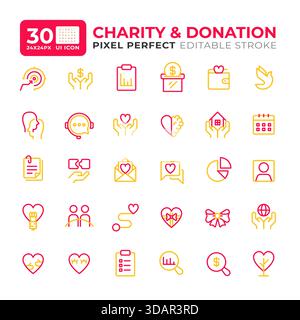 Symbole für Spenden und Wohltätigkeitsorganisationen mit bunten Linien Stock Vektor