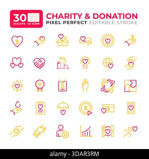 Farbenfrohe Linien-ui-Symbole für Wohltätigkeitsorganisationen Stock Vektor