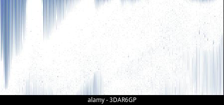 Blaue, beschädigte Struktur des gestörten Musters. Vertikal gestreifter Glitchhintergrund. Hintergrundbild „Liniertes gescanntes Bild“. Lineare Halbtonfotokopie kratzt im Hintergrund. Vektor abgenutztes Kopierpapier gedruckt Stock Vektor