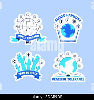 Flacher Cartoon zum Weltreligientag handgezeichneter Hintergrund Illustration für ein minimales Etikett Stock Vektor
