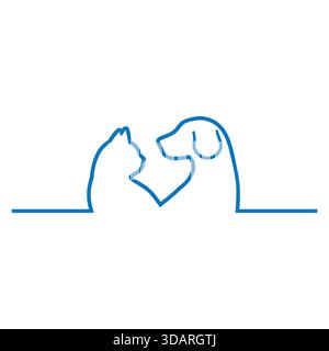 Lineare Darstellung eines Hundes und einer Katze auf weißem Hintergrund Stock Vektor