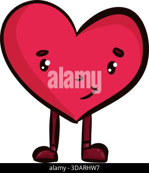 Schöne süße fröhliche rote Herz, lächelndes Gesicht Zeichentrick Illustration. Valentinstag Charakter. Für Aufkleber , Design, Web, Stock Vektor