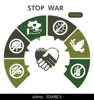Sammlung von war-Symbolen oder Skizzen stoppen. Keine Kriegs-Themensymbole im Glyphen-Stil für Web und App. Vektorgrafiken isoliert auf weißem Hintergrund Stock Vektor