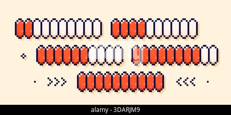 Ein roter Pixel-Artbalken zeigt den Spielfortschritt und die verbleibenden Leben an. Stock Vektor