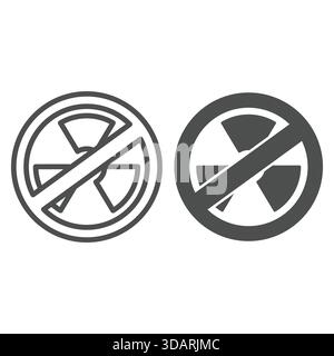 Radioaktive Materialien verbotene Linie und festes Symbol, Stop war Concept. Vektorgrafiken. Schild mit Verbot der nuklearen Strahlengefahr auf weißem Hintergrund, Stock Vektor