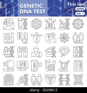 Sammlung von DNA-Forschungssymbolen oder Skizzen. Symbole für genetische dna-Tests in dünnen Linien für Web und App. Vektorgrafiken isoliert auf weiß Stock Vektor