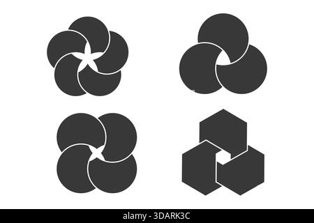 Grafisches Venn-Diagramm Infografik-Abschnitte Silhouette. Überlappende Kreisformen Kreise Diagrammlinien Set. Venn-Diagramme mit überlappenden Kreisen, die einen gemeinsamen Bereich zeigen, zur Infografik. Vektorabbildung Stock Vektor