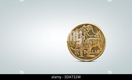 Australische 1-Dollar-Münze auf neutralem Hintergrund mit Kopierraum Stockfoto