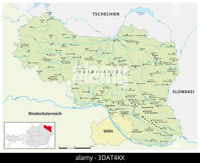 Karte des Weinviertels im Nordosten Niederösterreichs, Österreich Stockfoto