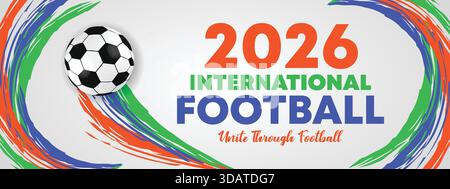 2026 Internationales Fußball-Banner mit farbenfroher Linekurve abstrakter Bewegung Stock Vektor