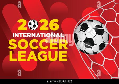 2026 International Soccer League Rotes Abstraktes Energie-Hintergrundposter Stock Vektor