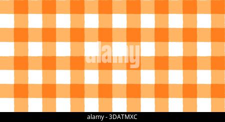 Hand gezeichnet unregelmäßiges orange und weiße Vektorcheck nahtloses Muster, gewelltes Karo, Gingham-Design für Herbst und Thanksgiving Hintergrund Stock Vektor