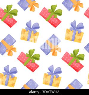 Farbenfrohes, nahtloses Muster mit Geschenkboxen Stock Vektor