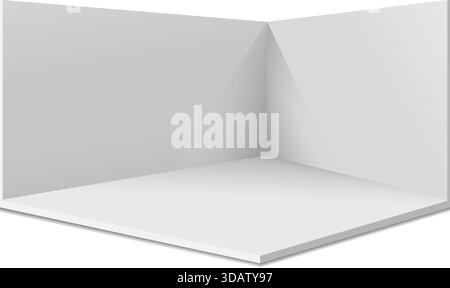 3D-Standmodell in realistischem Stil. Leere Wandraum-Vektorillustration auf isoliertem Hintergrund. Ausstellungsraum-Schild-Business-Konzept. Stock Vektor