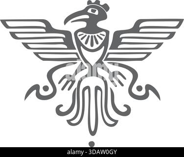 Ein schwarz-weißer Vogel mit einer Krone auf dem Kopf. Der Vogel ist von einem wellenförmigen Design umgeben Stock Vektor