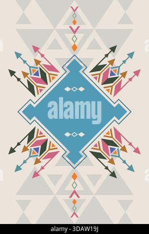 Ein farbenfrohes Design mit Pfeilen und Dreiecken. Das Design ist blau und weiß Stock Vektor