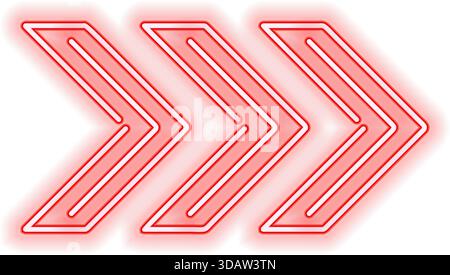 Drei rote Pfeile, die in verschiedene Richtungen zeigen. Die Pfeile sind Neon und scheinen zu leuchten. Das Bild hat ein futuristisches und energiegeladenes Gefühl Stock Vektor