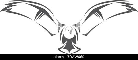 Eine schwarz-weiße Zeichnung eines Vogels mit einem scharfen Schnabel. Der Vogel befindet sich in der Mitte des Bildes und ist der Hauptfokus Stock Vektor