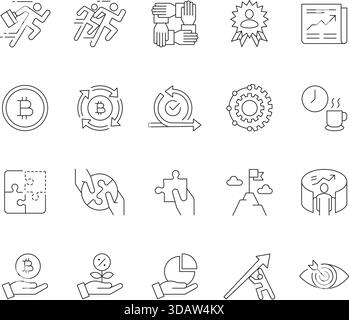 Symbolgruppe für Geschäfts- und Finanzpositionen. Editierbare Stroke Vector Collection für Strategie, Marketing, Banking und Teamwork. Stock Vektor