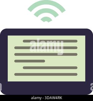 Ein Tablet mit einem grünen wlan-Symbol. Auf dem Tablet wird eine Textnachricht angezeigt. Die Szene ist lässig und entspannt, da die Person wahrscheinlich ihre Registerkarte verwendet Stock Vektor