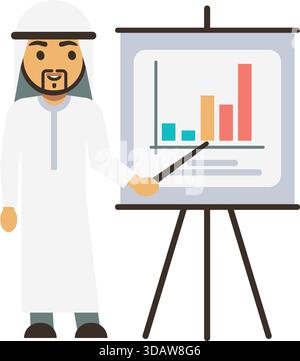 Ein Mann in einem weißen Gewand steht vor einer weißen Tafel mit einem roten Stock Vektor