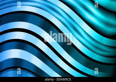 Glatte, fließende blaue Bänder erzeugen ein abstraktes Wellenmuster, das Bewegung und Energie suggeriert. Der Verlaufseffekt übergeht nahtlos und fügt Tiefe A hinzu Stockfoto