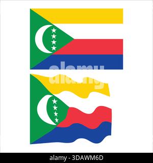 Die Nationalflagge der Komoren wird in flachen und winkenden Stilen angezeigt, die die Identität des Landes repräsentiert. Stock Vektor