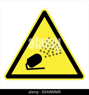 Gelbes Gefahrendreieck, das eine Schneekanone zeigt, die Schneeflocken erzeugt. Stock Vektor