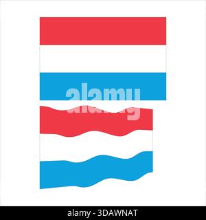 Luxemburgische Nationalsymbole mit roten, weißen und hellblauen Streifen in flachen und welligen Mustern. Stock Vektor
