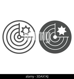 Bogenziel mit Explosionslinie und durchgehendem Symbol, Hackerangriffkonzept. Vektorgrafiken. Radar der Virenerkennung, Schutzschild auf weißem Backgr Stock Vektor