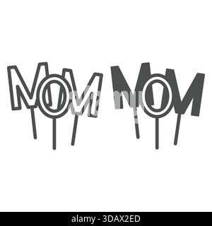 Buchstaben MUTTER auf Sticks Linie und Symbol, Muttertagskonzept. Vektorgrafiken. Kerzenleuchter auf weißem Hintergrund, Symbol für den Stil für Mobilgerät o Stock Vektor