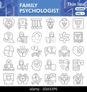 Sammlung oder Skizzen von Familienpsychologen. Psychologie-Themensymbole in dünnen Linien für Web und App. Vektorgrafiken isoliert auf weißem Hintergrund Stock Vektor