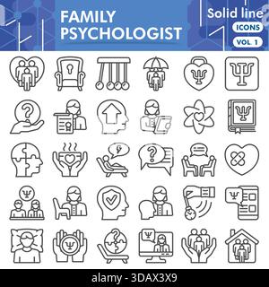 Sammlung oder Skizzen von Familienpsychologen. Symbole für Psychologie-Themen in Linienzeichen für Web und App. Vektorgrafiken isoliert auf weißem Hintergrund Stock Vektor