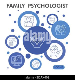 Sammlung oder Skizzen von Familienpsychologen. Symbole für Psychologie-Themen in Linienzeichen für Web und App. Vektorgrafiken isoliert auf weißem Hintergrund Stock Vektor