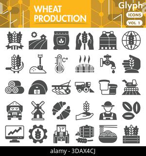 Sammlung oder Skizzen der Weizenproduktion. Produktthemensymbole im Glyphen-Stil für Web und App. Vektorgrafiken isoliert auf weißem Hintergrund Stock Vektor