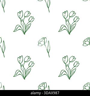 Nahtloses Muster mit umrissenen Tulpenblüten Stock Vektor
