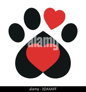 Herzförmiges Hundetierpfoten-Logo auf weißem Hintergrund Stock Vektor