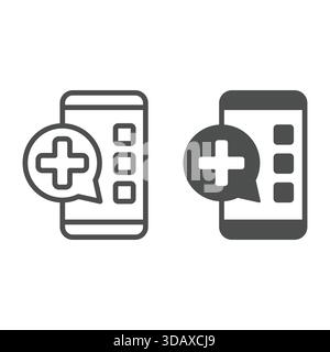 Smartphone-Nachricht mit medizinischem Kreuz und Symbol, menschliches Rettungskonzept. Vektorgrafiken. Telefon mit Pluszeichen auf weißem Hintergrund, raus Stock Vektor