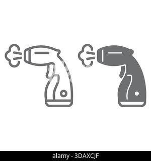 Dampfgarer für Wäscheleine und Solid Icon, Wäscheservice-Konzept. Vektorgrafiken. Schild für elektrisches Dampfgerät auf weißem Hintergrund, Umrissstil Stock Vektor