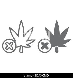 Blattlinie des Marihuana-Verbots und solides Symbol, Konzept verbotener Gegenstände. Vektorgrafiken. Marihuana Rauchen verboten Schild auf weißem Hintergrund, Umriss St. Stock Vektor