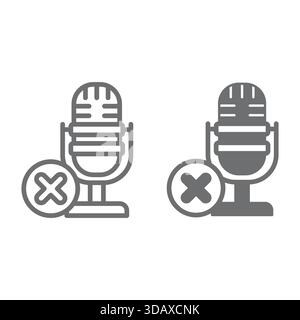 Mikrofon-Sperrlinie für Studio und durchgehendes Symbol, Konzept für verbotene Gegenstände. Vektorgrafiken. Tonaufnahme verboten Schild auf weißem Hintergrund, Outline styl Stock Vektor