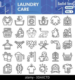 Wäscheservice, Abholung oder Skizzen. Symbole für Hausarbeit in Linienschildern für Web und App. Vektorgrafiken isoliert auf weißem Hintergrund Stock Vektor