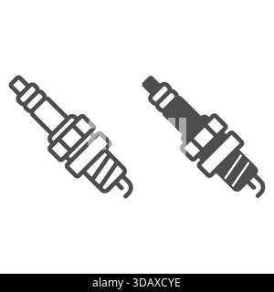 Zündkerze der Motorleitung und durchgehendes Symbol, Servicekonzept für Fahrzeuge. Vektorgrafiken. Zündkerze, Autoteil-Schild auf weißem Hintergrund, Umriss styl Stock Vektor