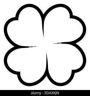 Vierblättrige Kleeblatt-Symbollinie, Abbildung eines vierblättrigen Kleeblattes, isoliert auf weiß Stock Vektor