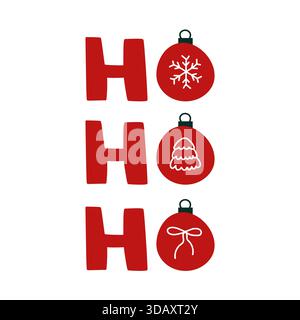 Handgezeichneter Schriftzug: Ho Ho Ho. Weihnachtssymbole. Vektorillustration, flache Ausführung Stock Vektor
