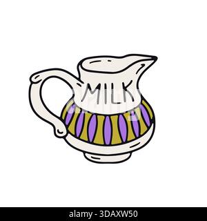 Hand gezeichnete Hygge Kritzelkeramische Milchkännchen Icon Vektor Illustration. Gemütliche Küchenutensilien Clipart Stock Vektor